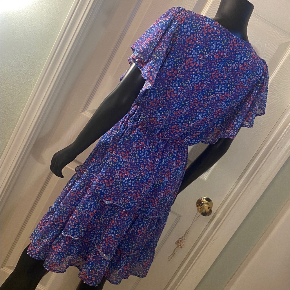 Peach Love California Blue Red Yellow White Sheer Floral Mini Dress - Picture 8 of 15